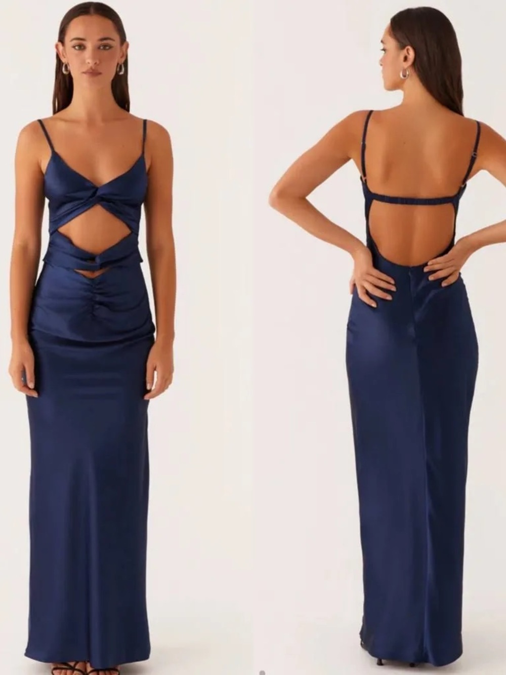 NWOT Peppermayo Navy Satin Cut Out Maxi Dress Size US 18 Plus Formal Vacation